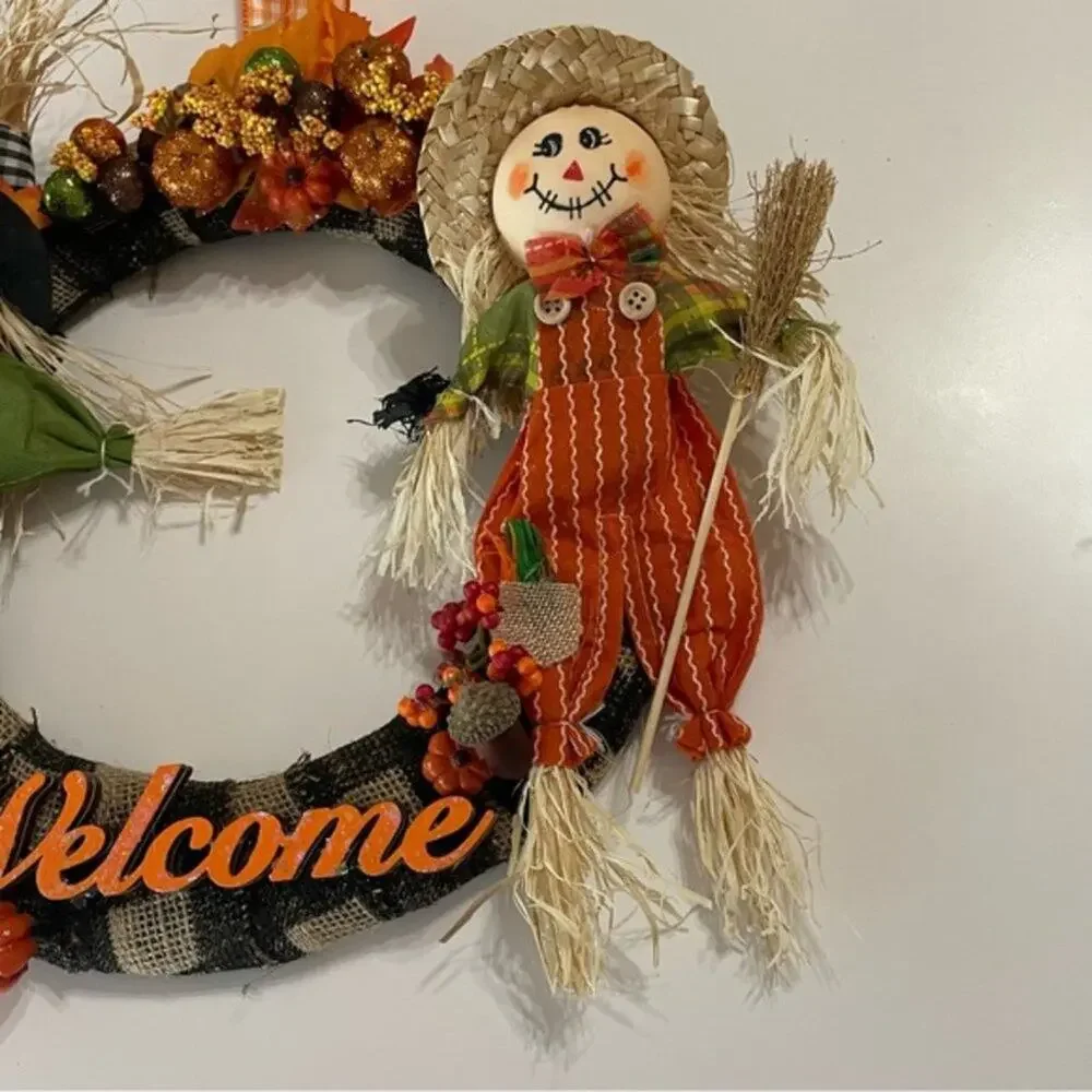 Fall Harvest Scarecrow Welcome Wreath 15